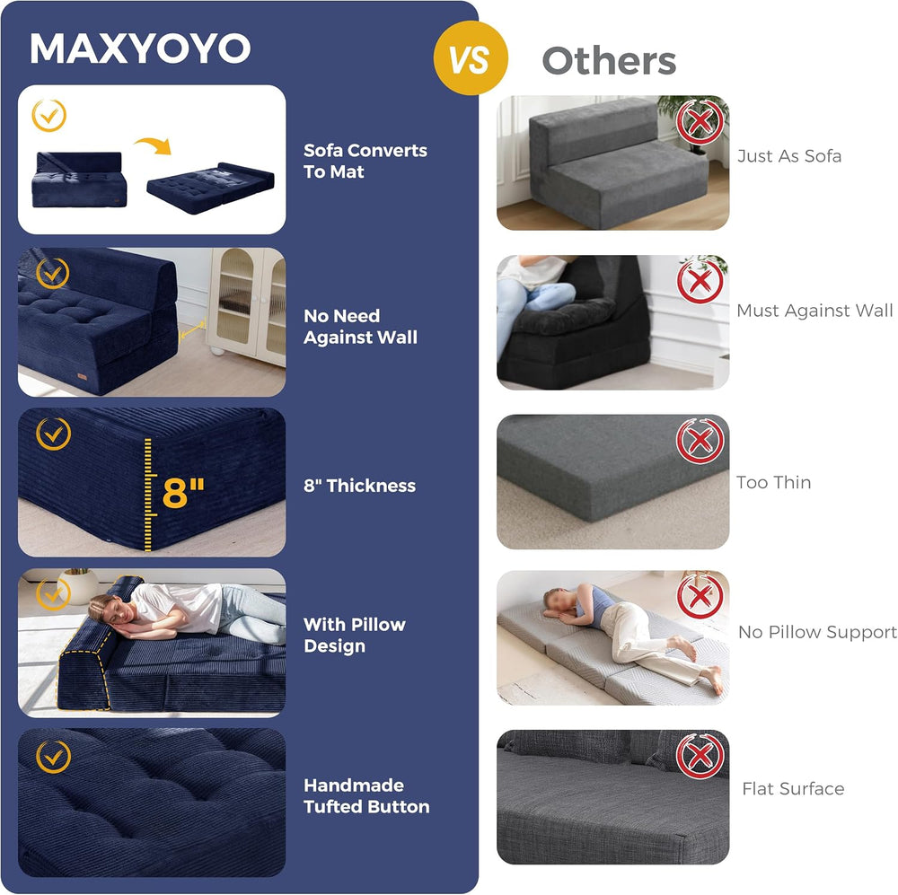 MAXYOYO Folding Sofa Bed, 8-Inch Fold-Out Chair Bed, Single