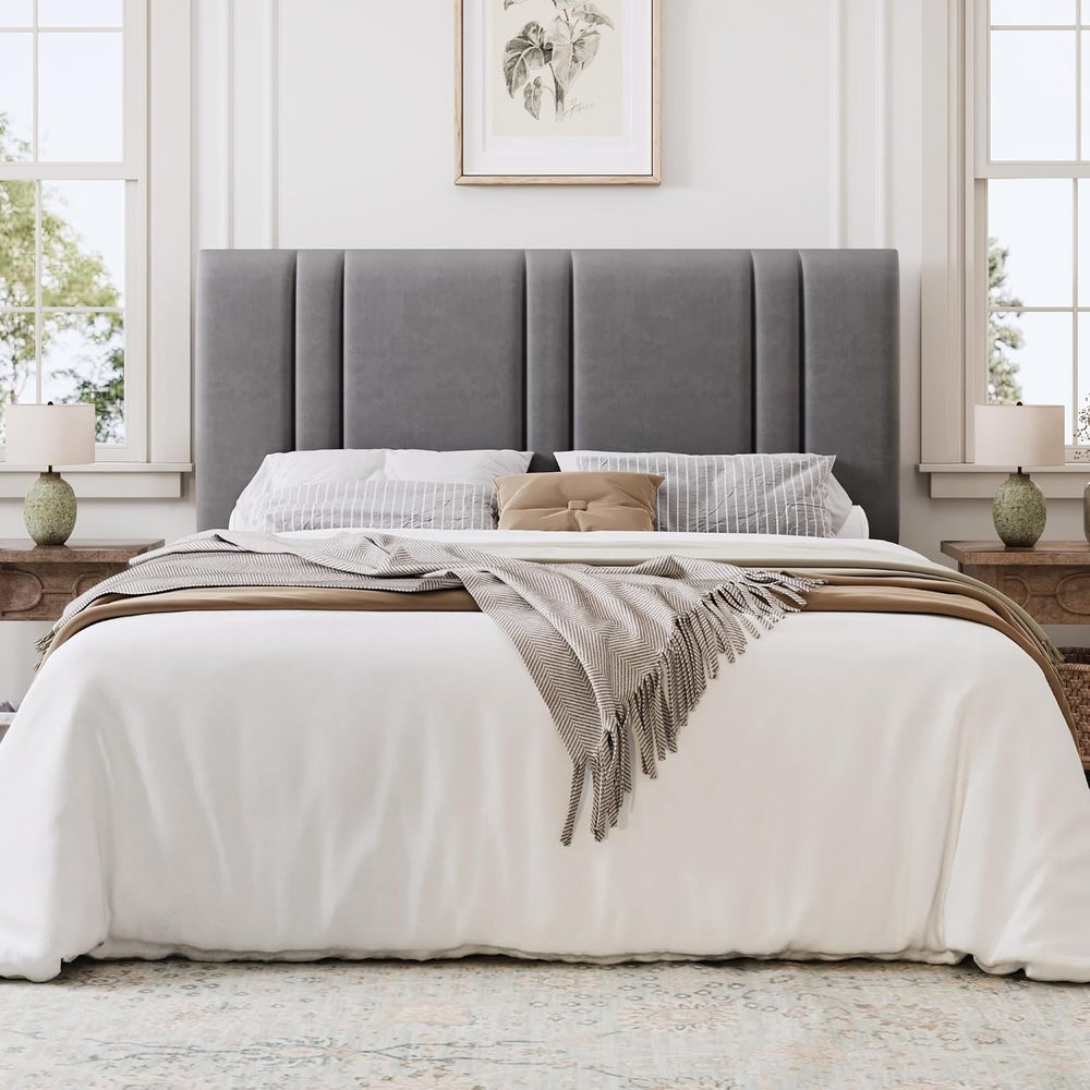 SHA CERLIN Queen Size Velvet Bed Frame with Adjustable Headboard, Grey