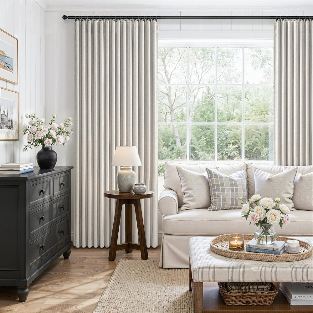 90 Inch Blackout Linen Curtains for Bedroom Natural Beige 52 Inch Wide