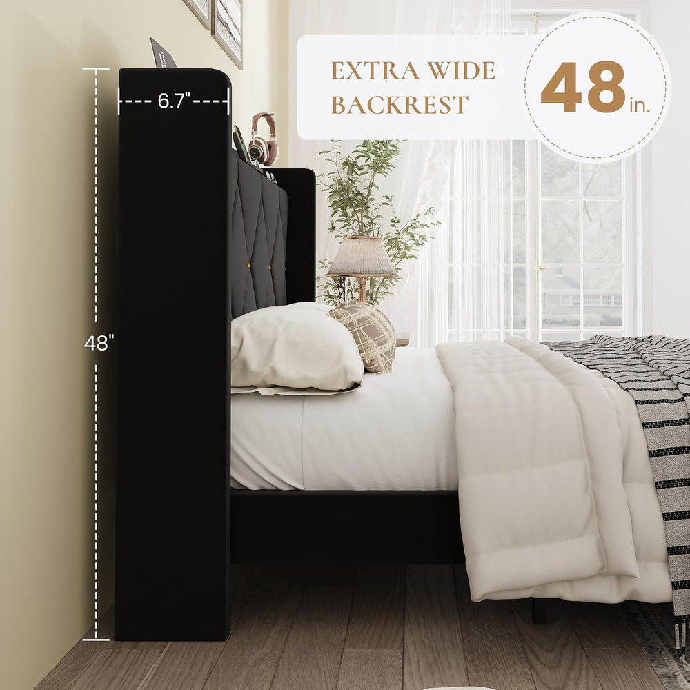SHA CERLIN Full Size Bed Frame with Storage Headboard & Charging Station