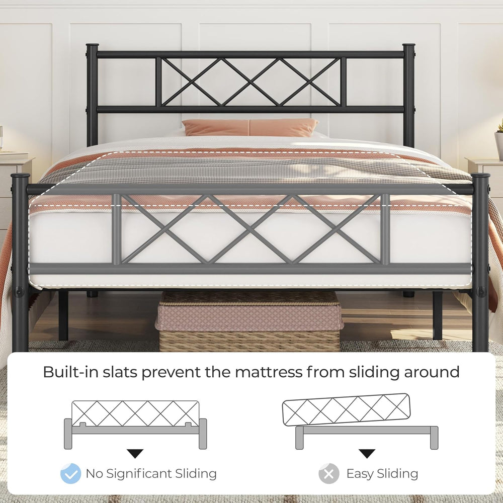 Yaheetech 2pcs Twin Metal Platform Bed Frame with Headboard Footboard Black