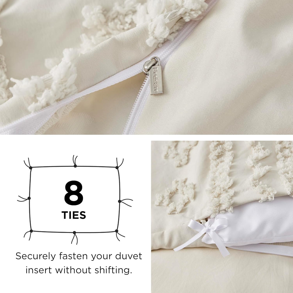 Bedsure Boho Twin Duvet Cover, Tufted Embroidery, 2-Piece, Beige