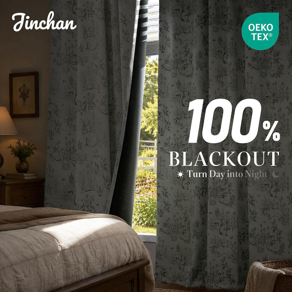 jinchan Green Blackout Curtains 84 Inch Woodland Back Tab 2 Panels
