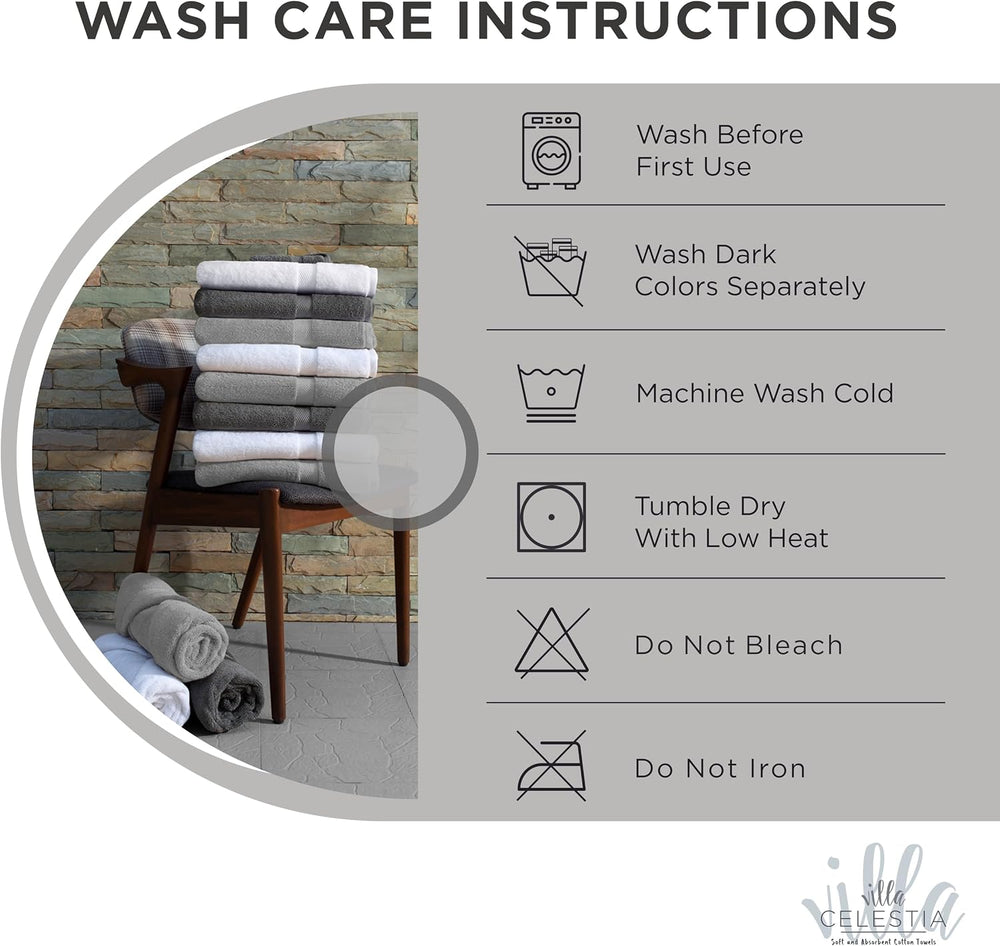 Villa Celestia 24-Piece 100% Cotton Towel Set, 6 Bath Towels, 6 Hand Towels, ...