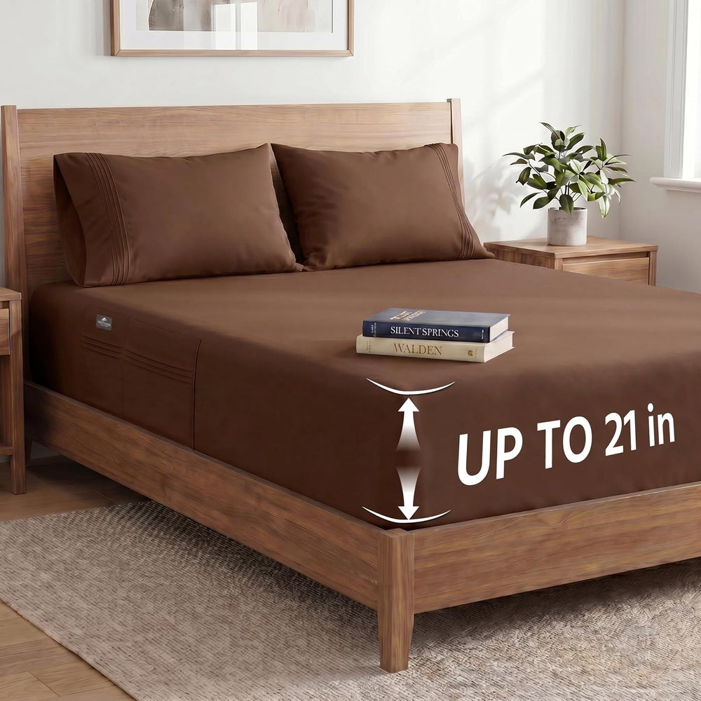 Deep Pocket King Fitted Sheet with Straps,Sheet Set for Bed