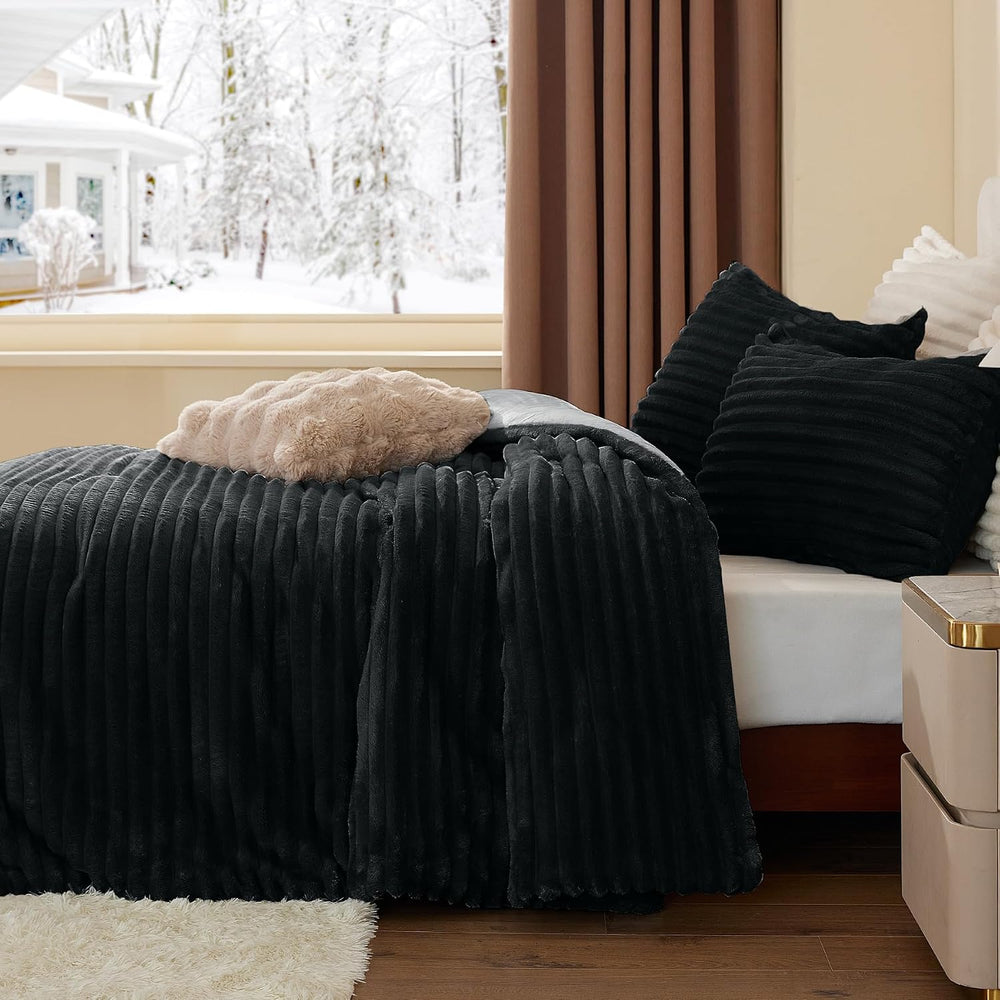 BEDELITE Fleece Full Comforter Set, Fluffy Bed Set, Black