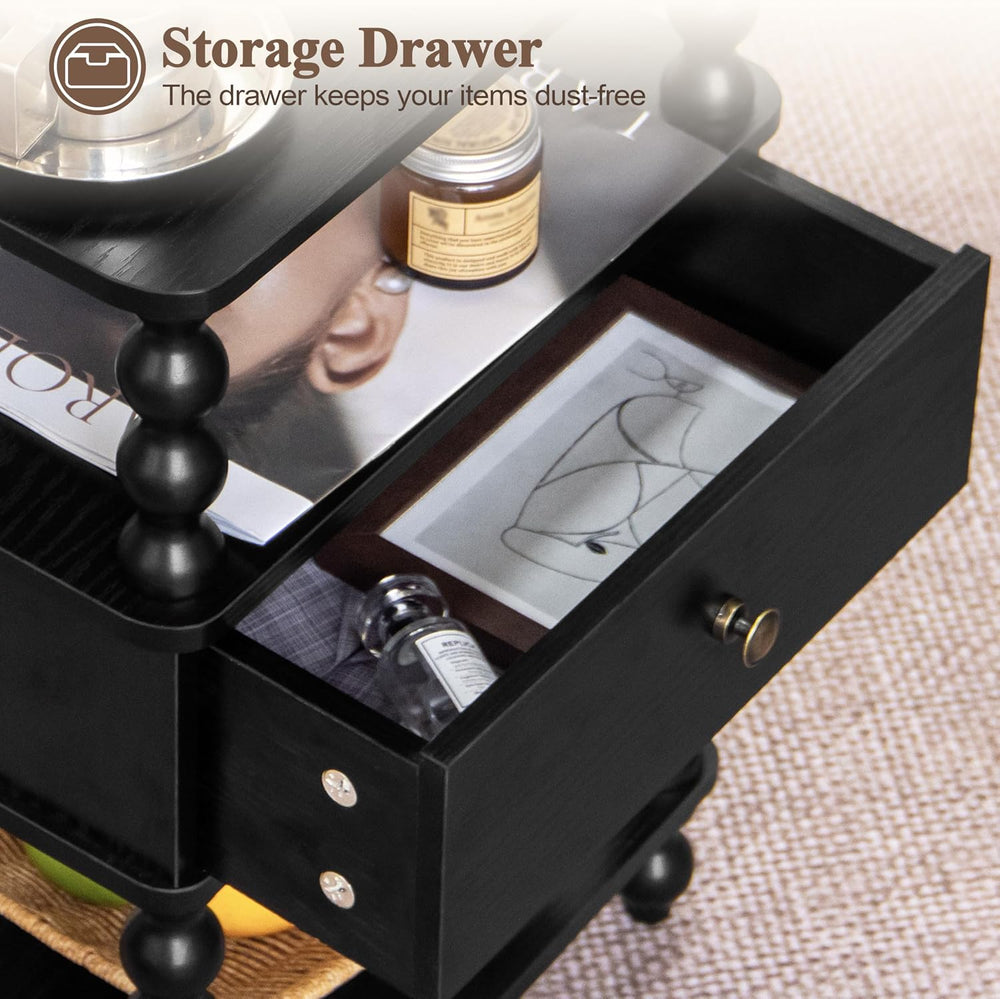 AWASEN Black Nightstand, Bed Side Table Bedroom with Drawer, End Table