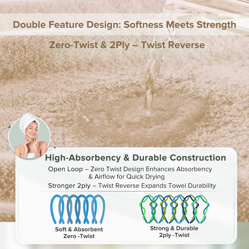 Comfort Spaces 12 Pc Towel Set, 100% Cotton Zero Twist, Beige Tan