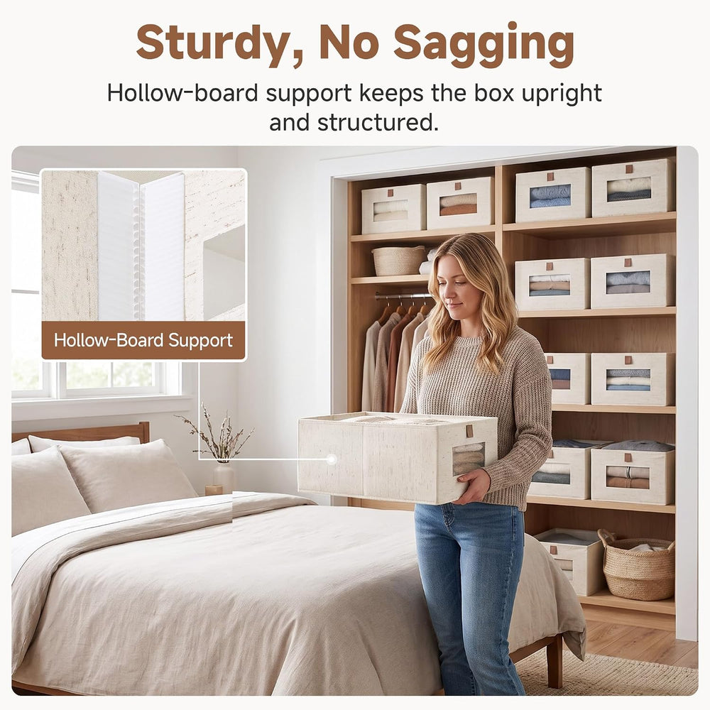 StorageWorks Basics Closet Storage Bins with Clear Window, 4-Pack, Beige