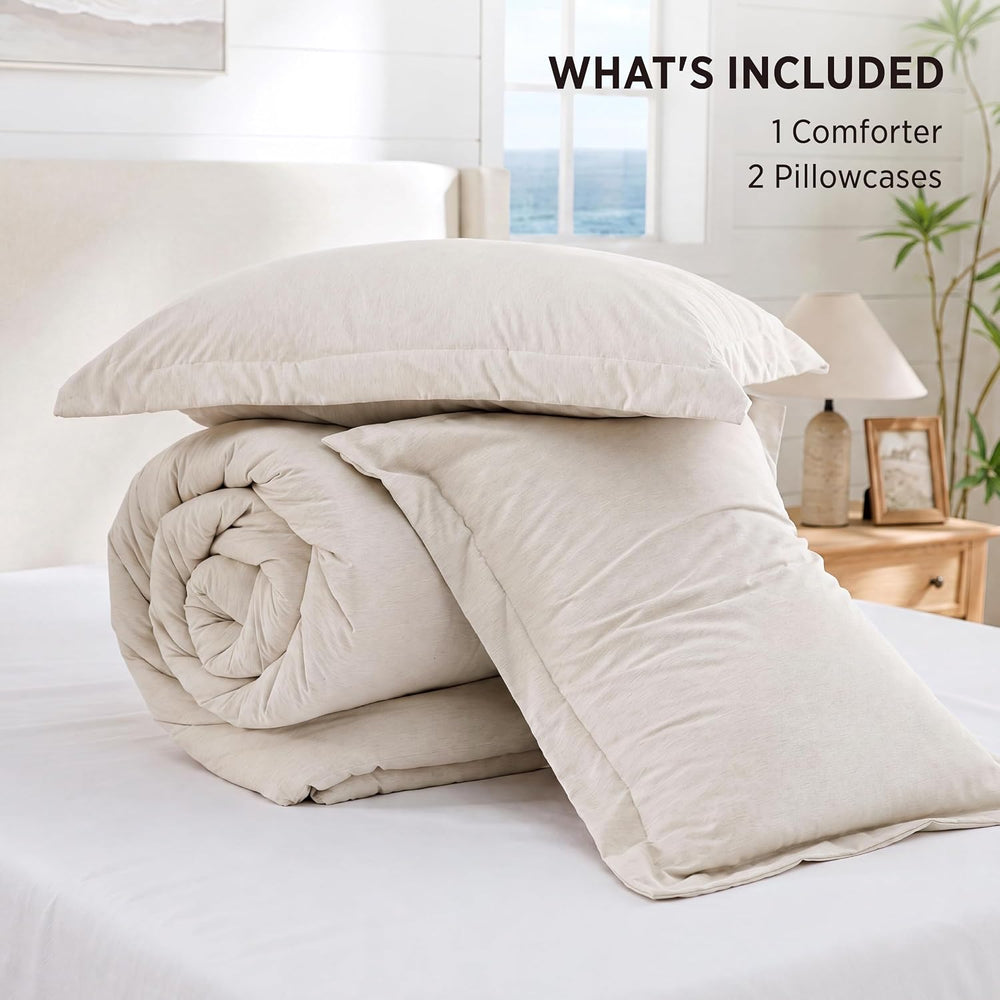 Bedsure King Size Comforter Set, Beige Soft Cationic Dyed Bed Set 3 Pcs