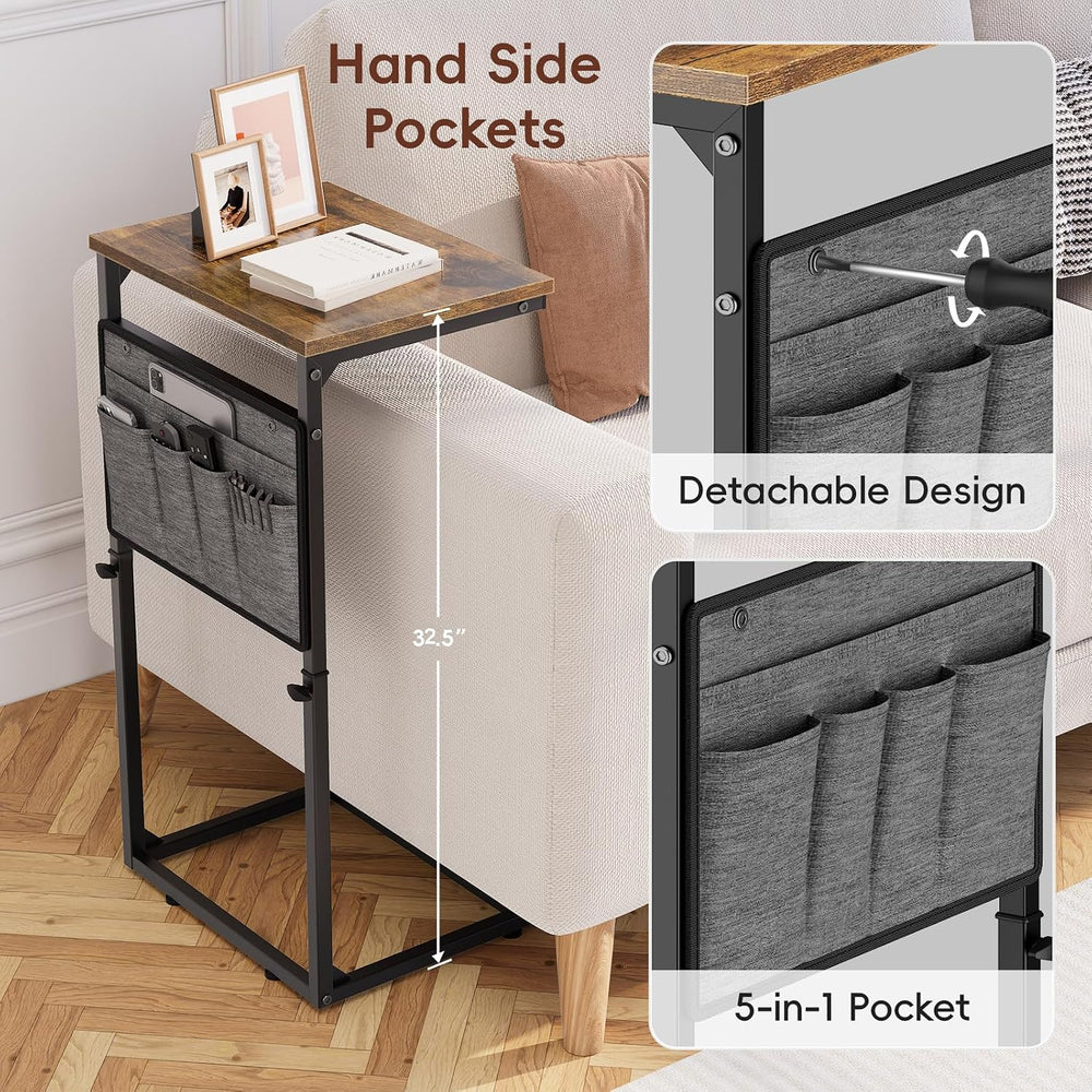 Vagusicc C Shaped End Table, Small Side Table for Couch, Adjustable Height So...