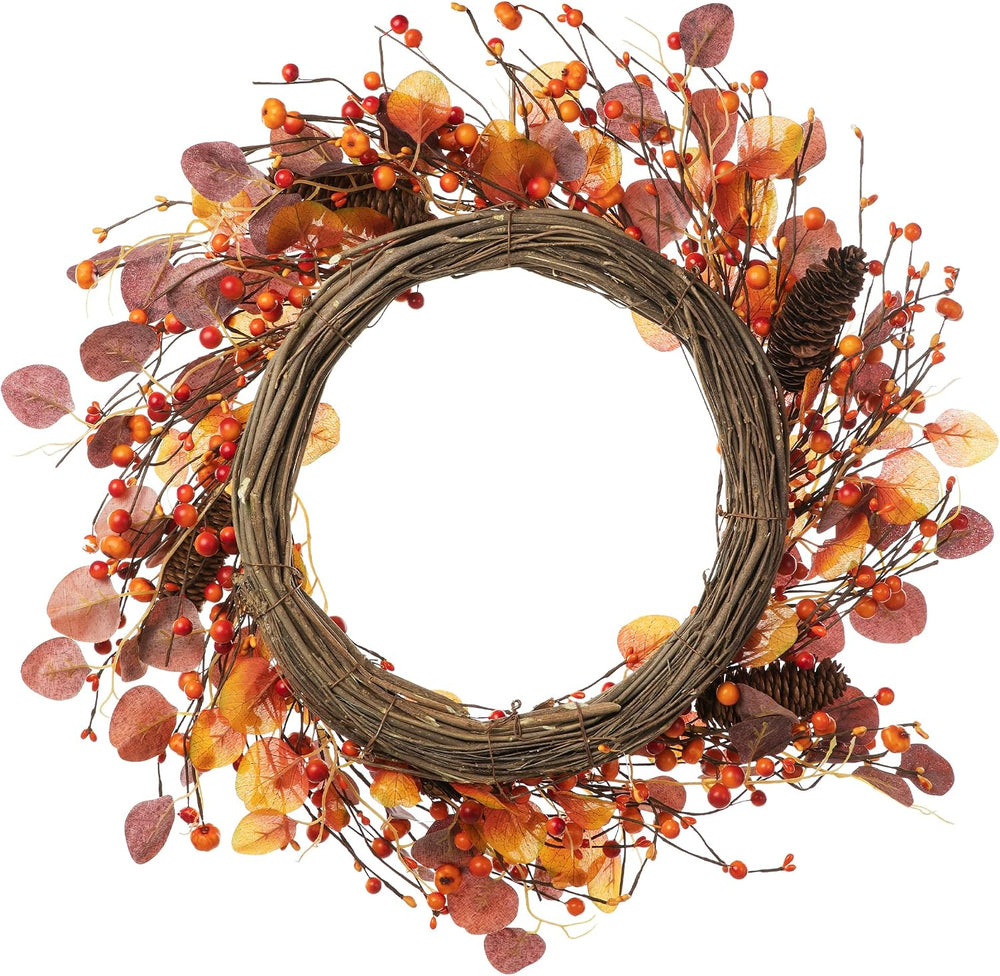 Glitzhome 22" D Fall Eucalyptus Berry Wreath, Artificial Wreaths Rustic ...