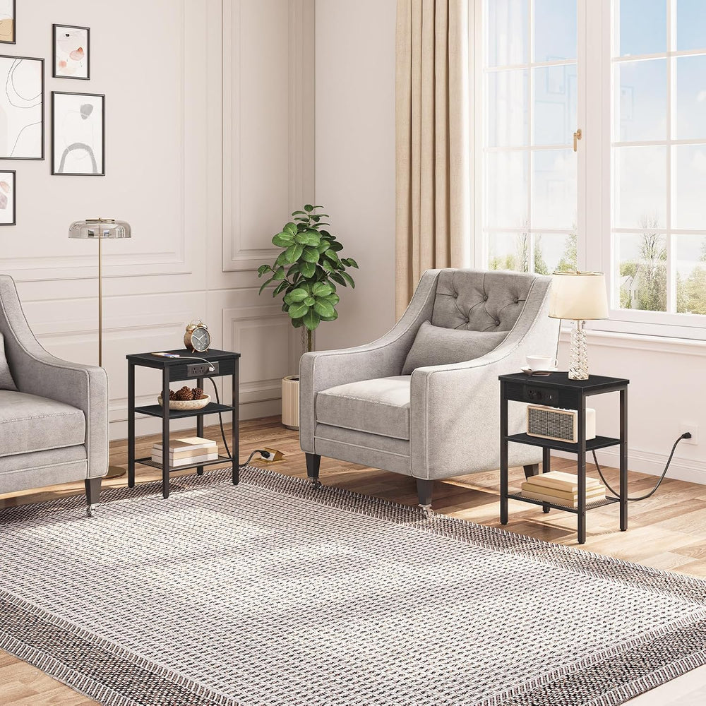HOOBRO Side Tables with Charging Station, Small End Tables for Small Space
