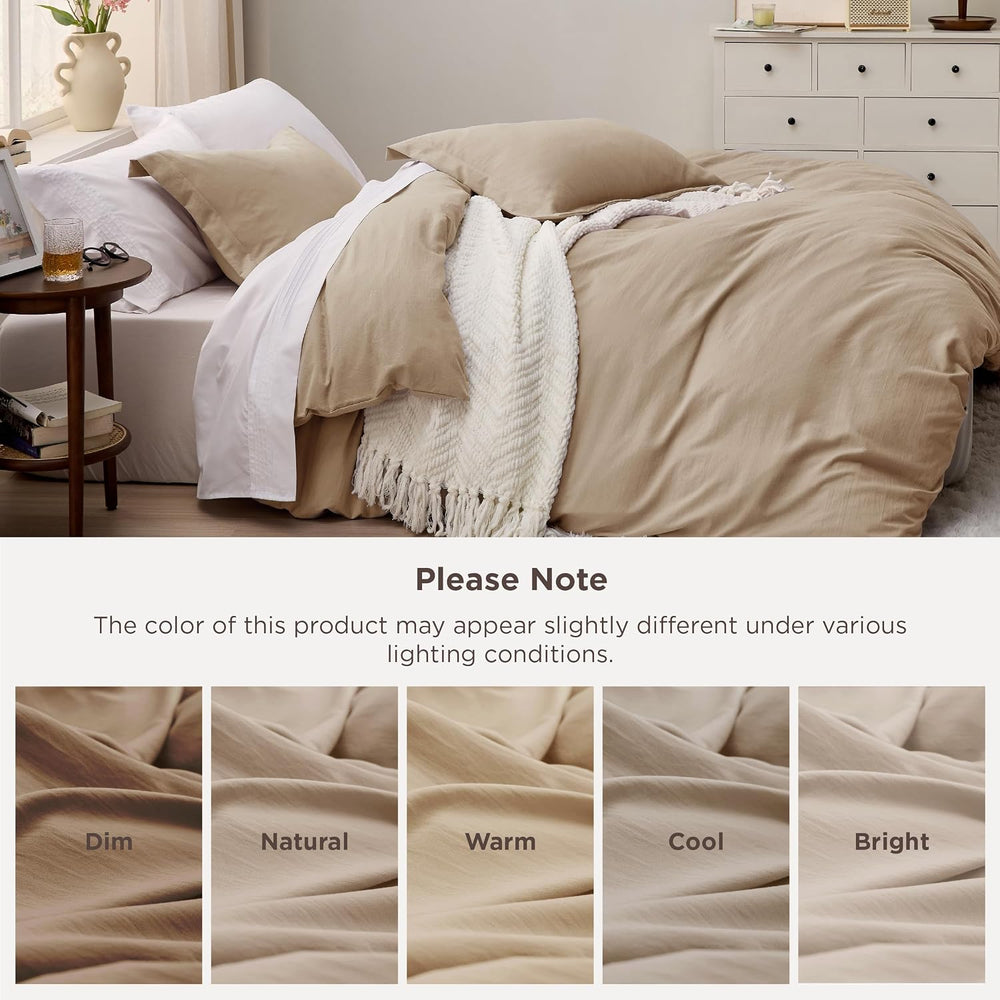 Bedsure Prewashed Duvet Cover King, Cotton-Like Bedding Set, Light Brown