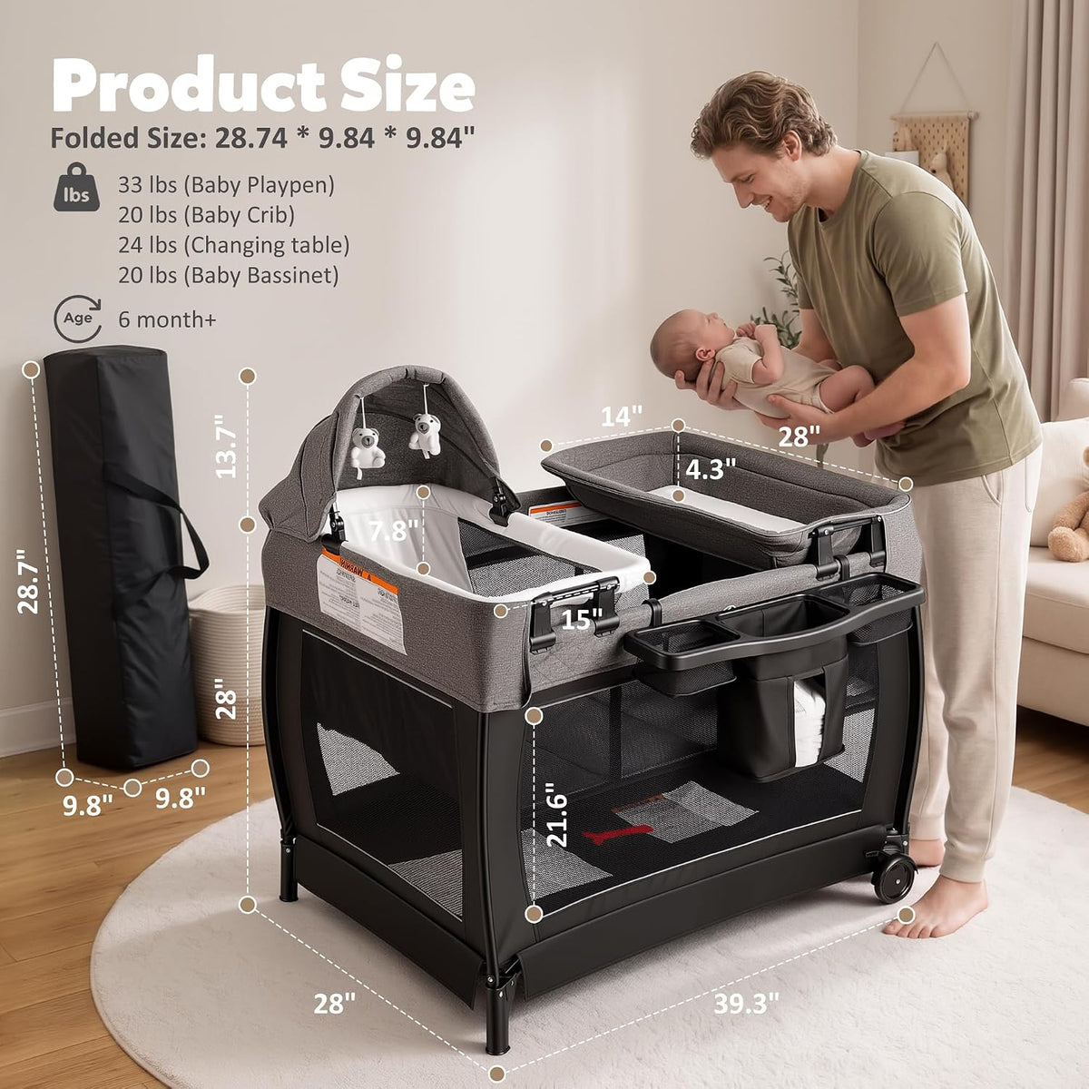 todefull 4 in 1 foldable pack and play on a desk or shelf