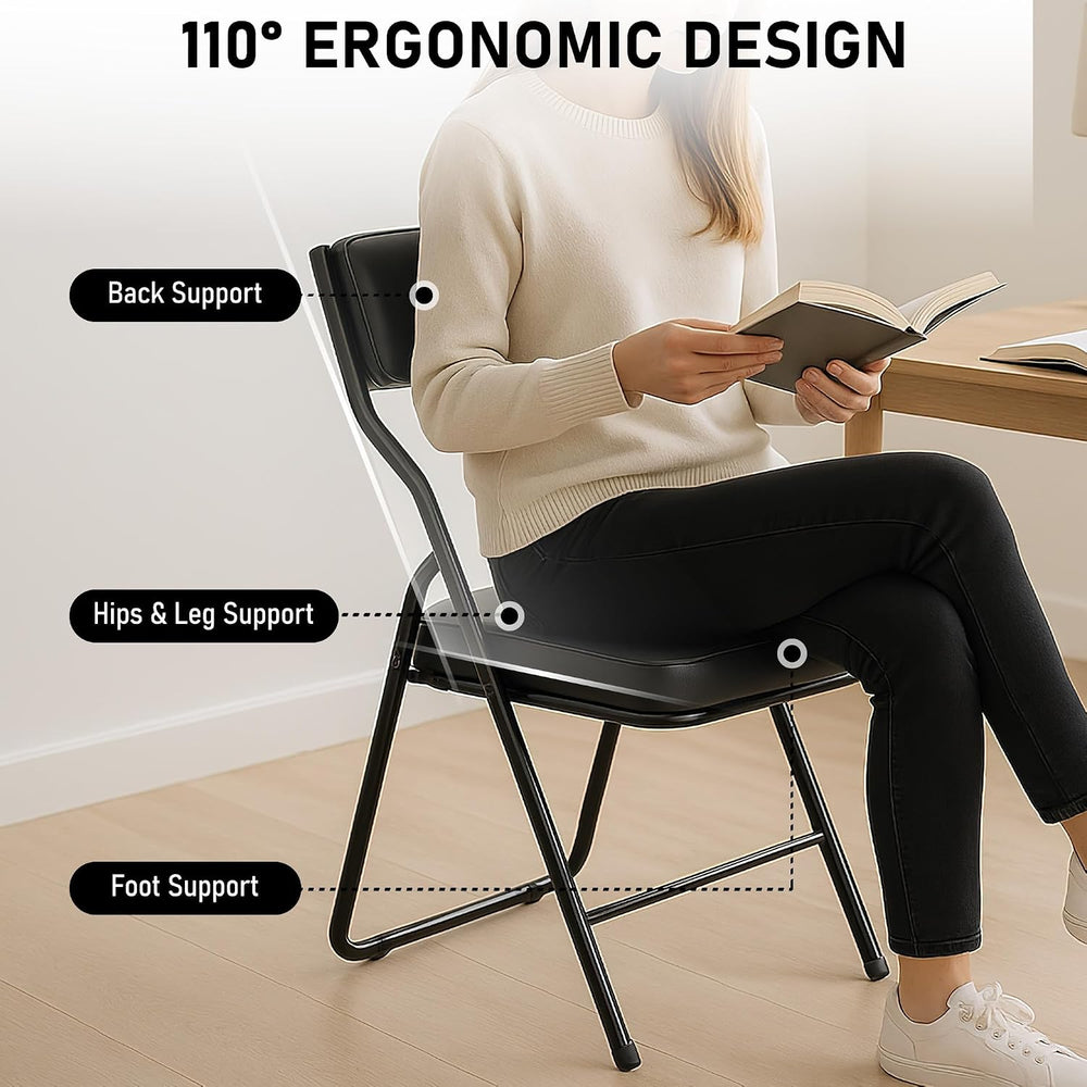 Padded Folding Dining Chairs with Cushion,Black,2 Pack