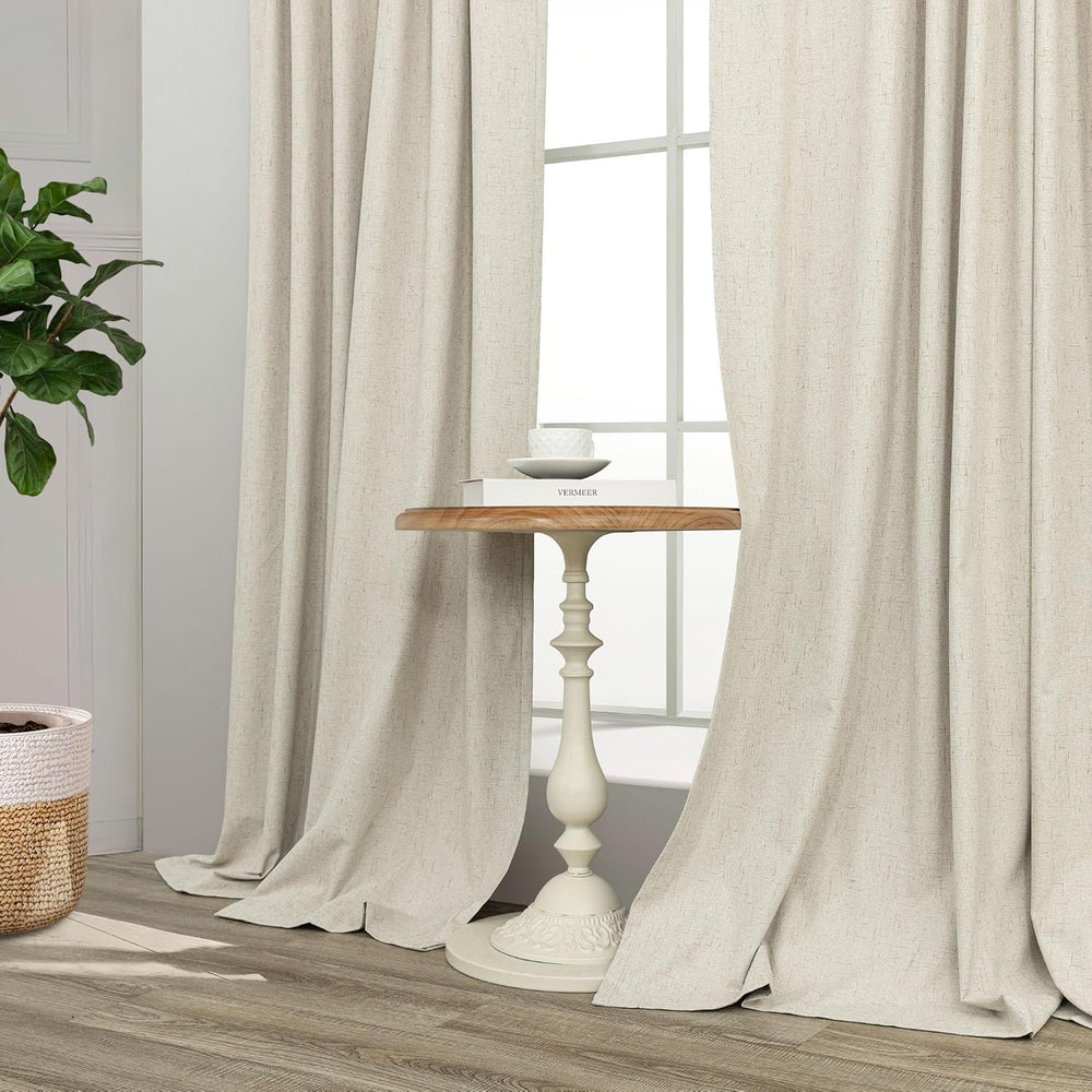 Burlap Colored Blackout Curtain 84 Inch Length 2 Panel Faux Linen Modern Farm...