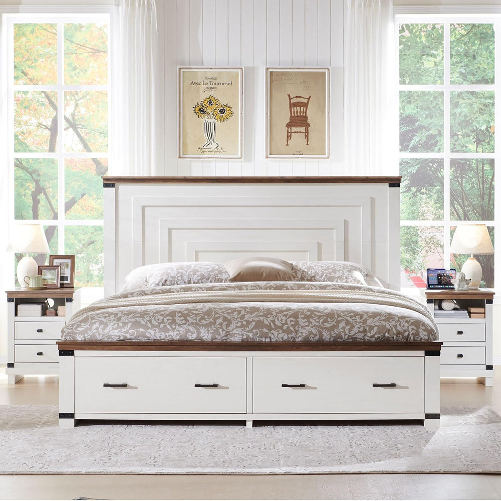 T4TREAM 54" Tall Farmhouse Queen Size Bed Frame, Antique White