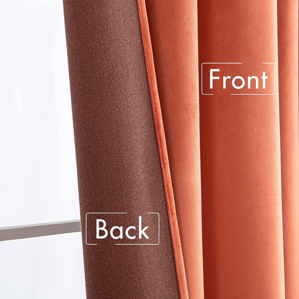 MIULEE Velvet Curtains 52x84 inches 2 Panels Burnt Orange Blackout Curtains