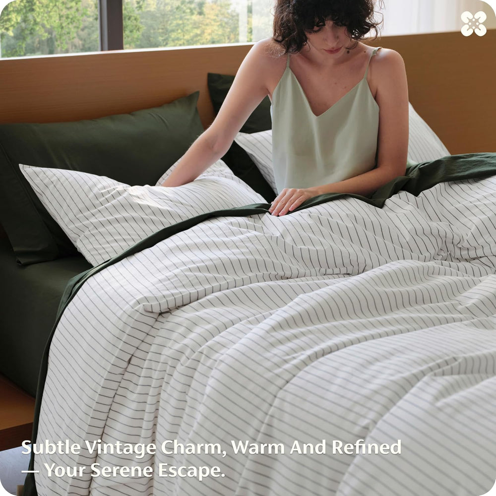 Bedsure PureWoven Striped Duvet Cover Set Linen‑Like, King Size, 3-PC