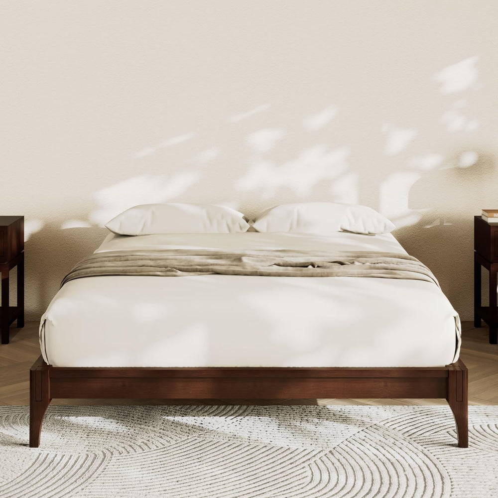 Merax Mid-Century Solid Bamboo Wood Queen Bed Frame,Chocolate