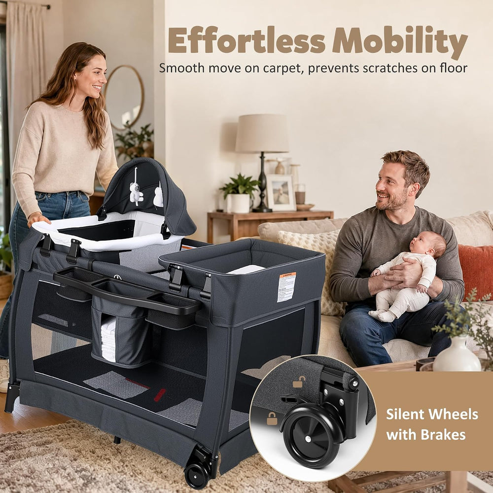 TODEFULL 4 in 1 Foldable Pack and Play with Bassinet & Changing Table