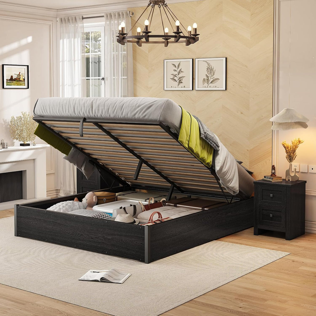 amerlife queen lift up storage bed frame, dark, main product view