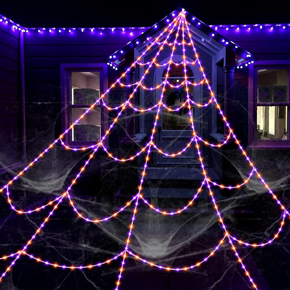 Halloween Decorations Spider Web Lights, 455 LED 16.4Ft Light Up Spider Web