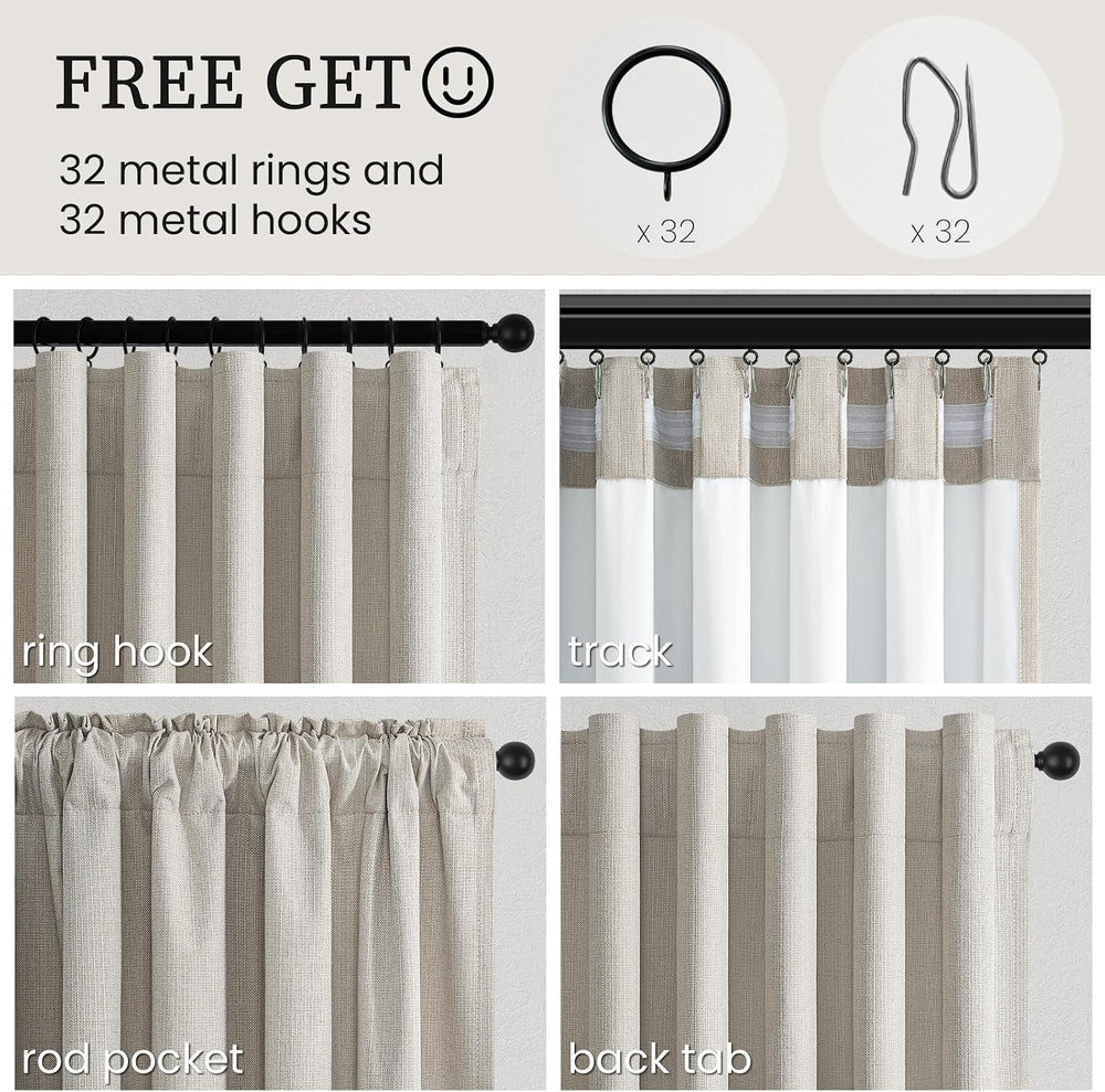 90 Inch Blackout Linen Curtains for Bedroom Natural Beige 52 Inch Wide