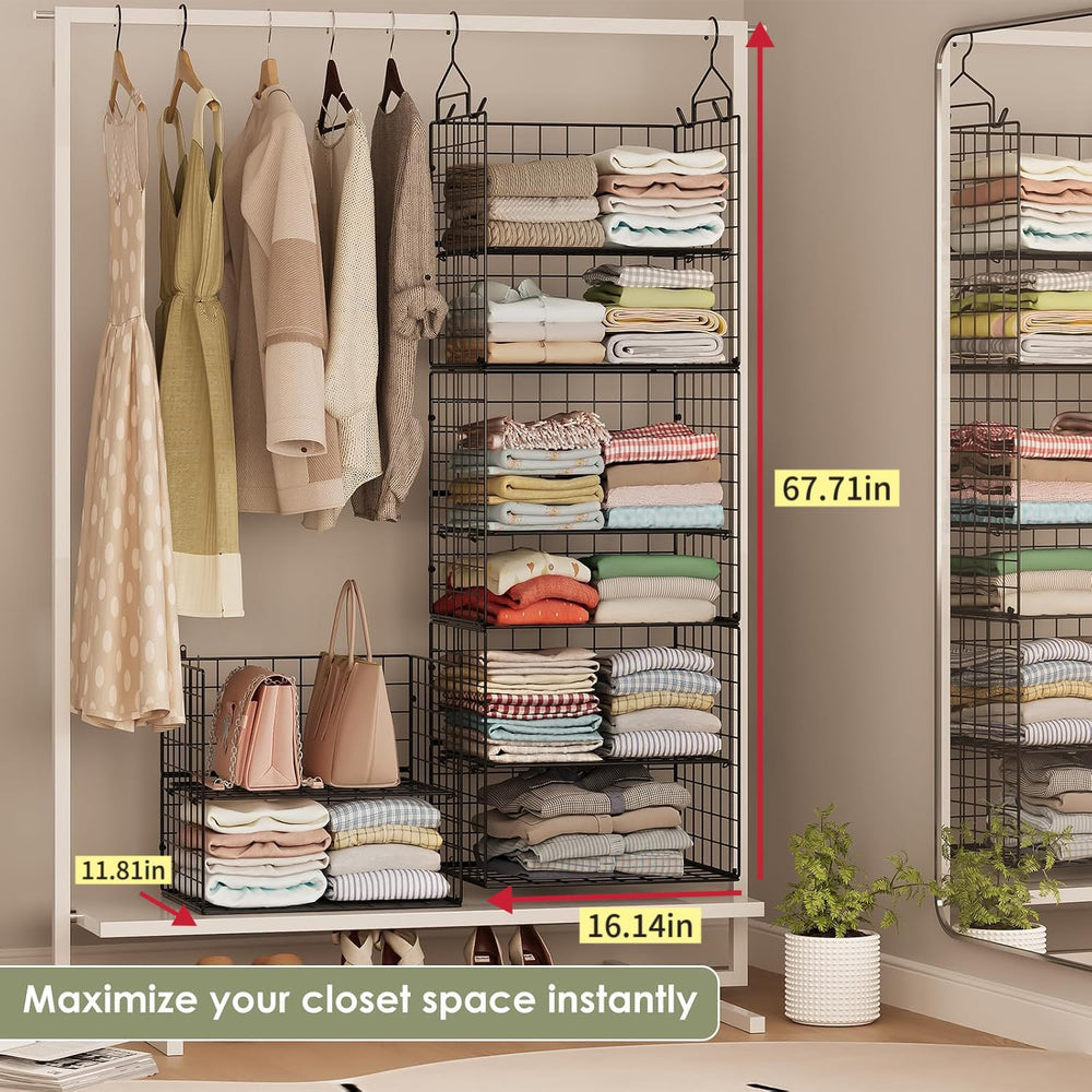 8 Tier Widened Hanging Closet Organizer and Storage Shelves, Metal & Fold...