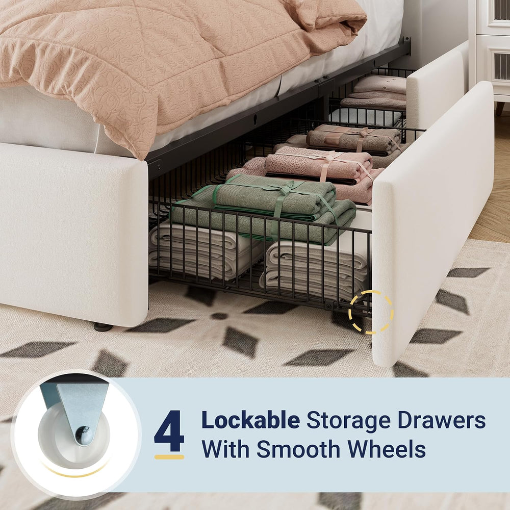 Allewie King Size Storage Bed Frame, Vertical Channel Tufted Adjustable Headb...