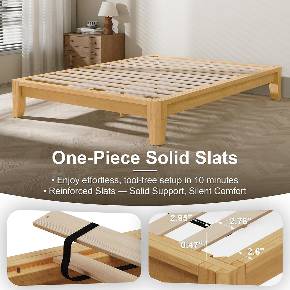 King Solid Bamboo Bed Frame, Japanese Joinery Platform Bed Frame(Natural)