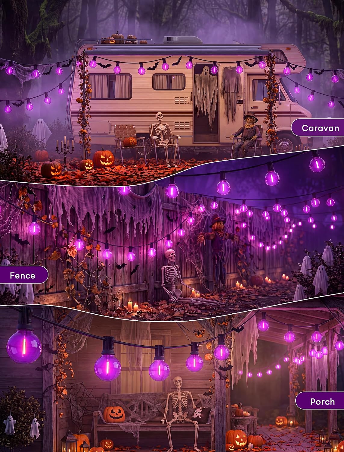 Abeja 50FT G40 Purple Halloween String Lights, Halloween Lights Outdoor with 27 Shatterproof Purple LED Bulbs(2 Spare) LED Globe Lights for Patio Balcony Backyard Pergola Decor