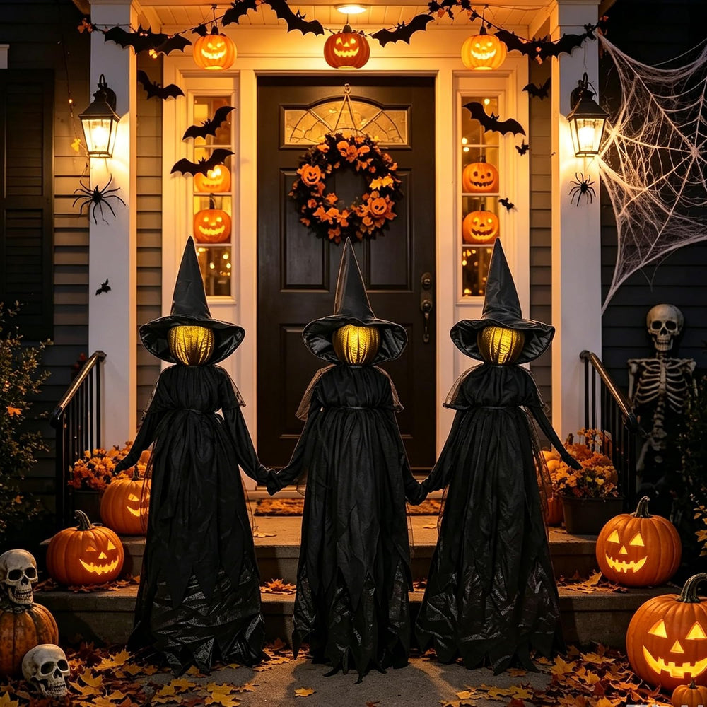 DR.DUDU Halloween Decorations Outdoor 4.6 FT Light Up Witch Stakes Set of 3