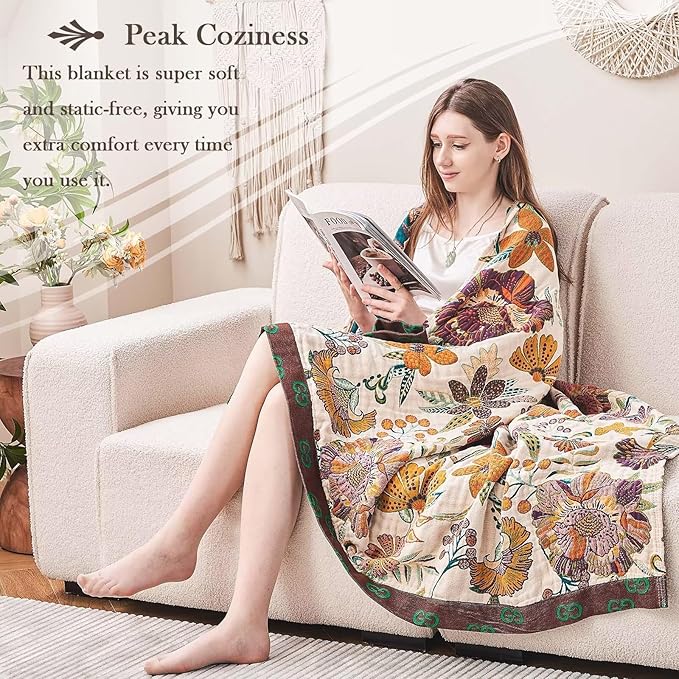 Boho Throw Blanket, 100% Cotton Ultra Soft Luxury Throw Rustic Quilt, All - Image 6
