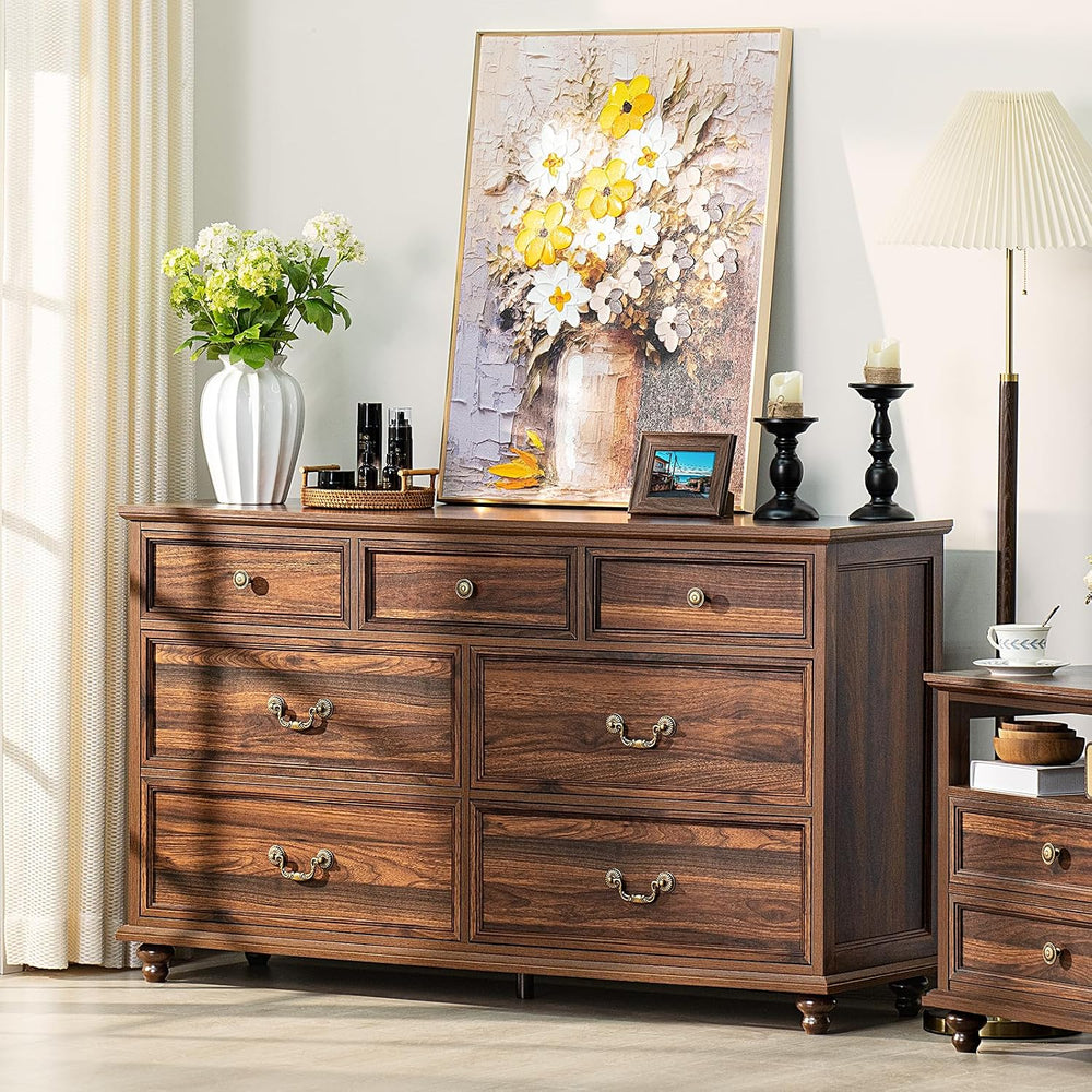Joaxswe Farmhouse 54" 7 Drawers Dresser for Bedroom, Vintage Wood Chest ...