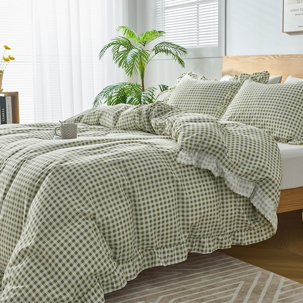 Gingham Duvet Cover Queen Size, 3 Pieces Soft Breathable Microfiber Plaid Duv...