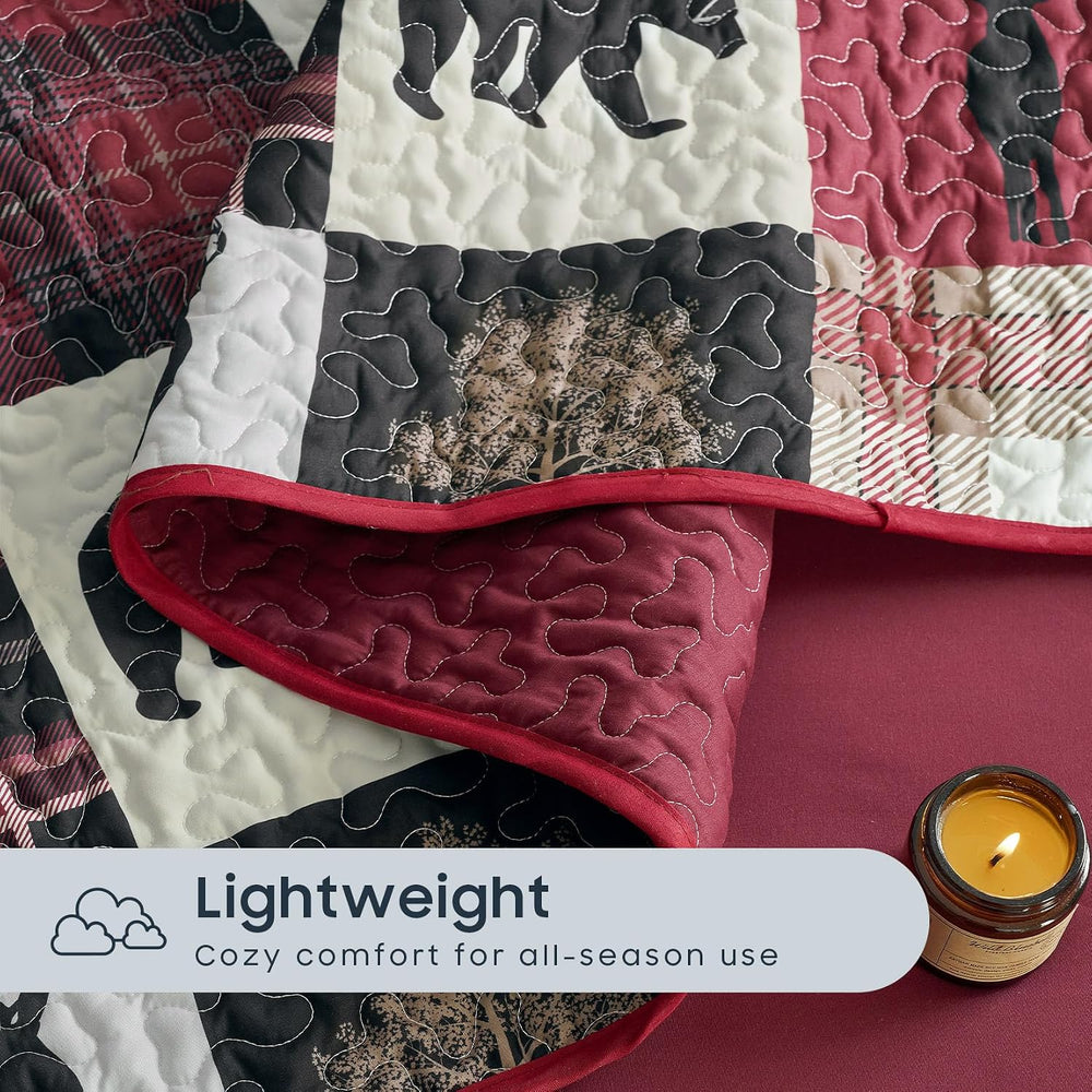 Wake In Cloud - Rustic Quilt Set, Cabin Lodge Christmas Bear Moose Deer Wildl...