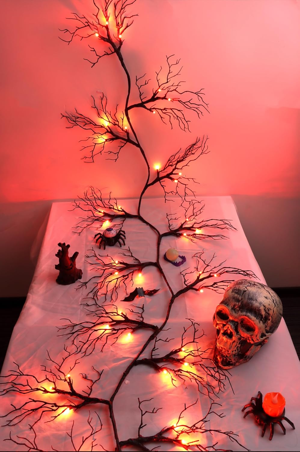 9 Ft 66 LED Willow Vine Twig Decor Black Halloween Garland with Orange Lights, Timer 8 Modes Waterproof Battery Operated Indoor Halloween Decorations for Wall Fireplace Mantle Home Office Party Decor