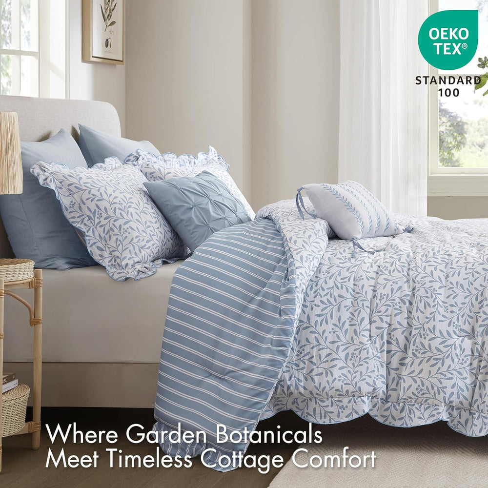 Madison Park Blue Floral Comforter Set King, 5PC Reversible Bedding Set