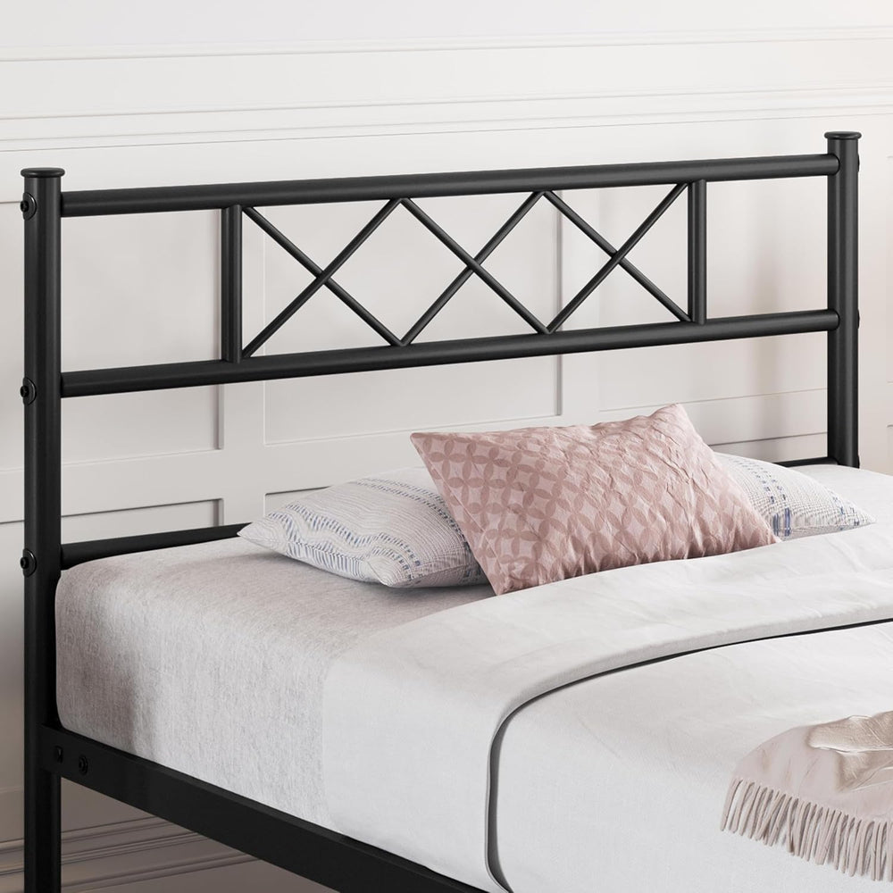 Yaheetech 2pcs Twin Metal Platform Bed Frame with Headboard Footboard Black