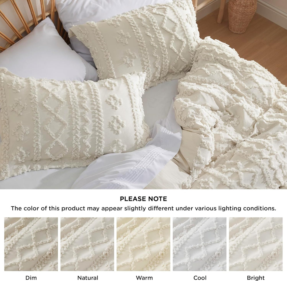 Bedsure Boho Twin Duvet Cover, Tufted Embroidery, 2-Piece, Beige