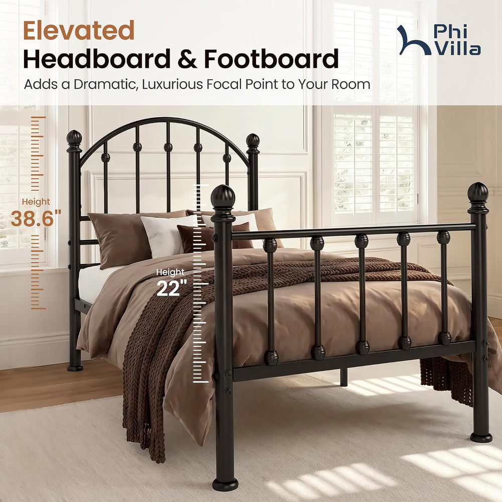 PHI VILLA Twin Size Bed Frame with Headboard and Footboard, Metal Bedframe