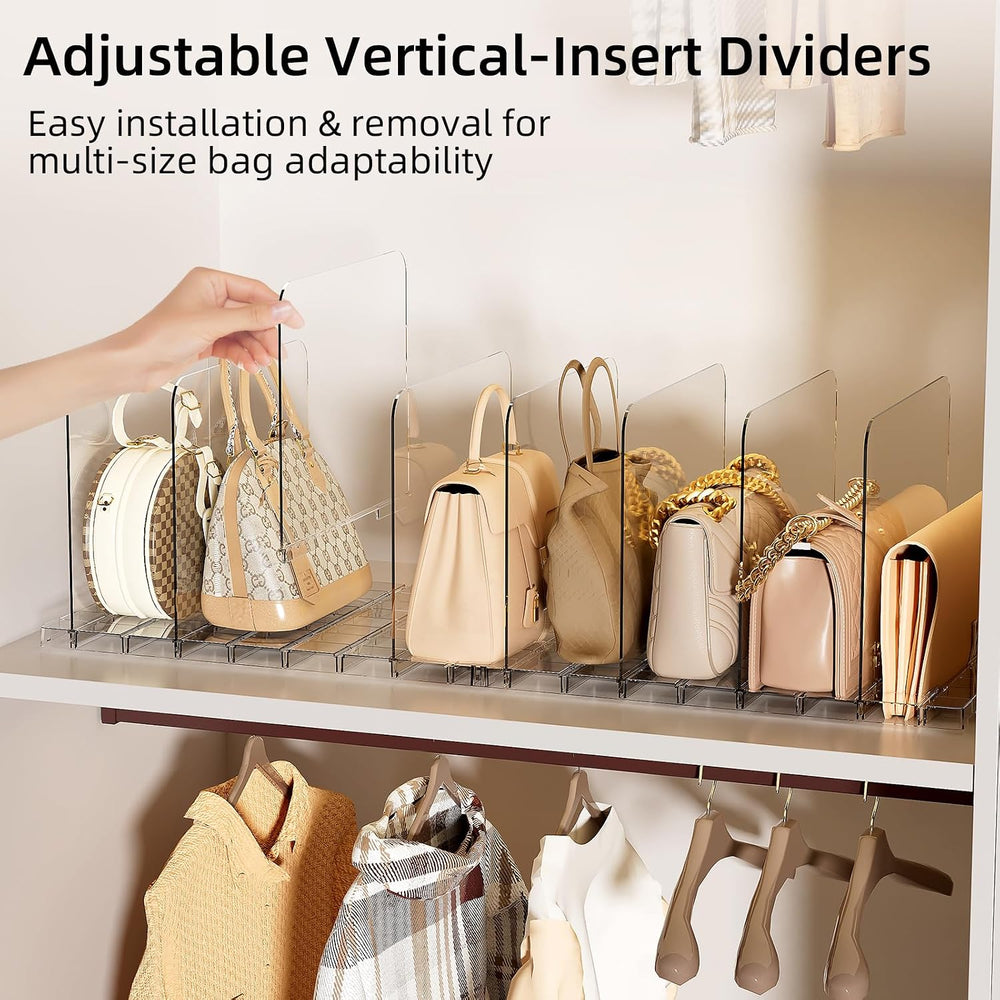 Stackable Bag & Purse Organizer for Closet Shelf Acrylic Shelf Dividers f...
