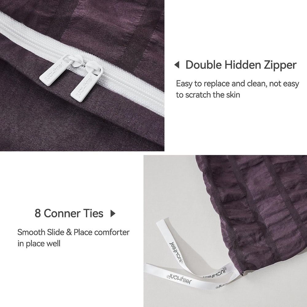 JELLYMONI Purple Seersucker Duvet Cover Set Full Size
