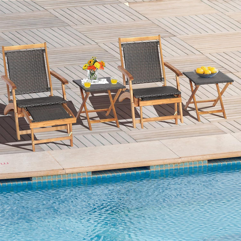 RELAX4LIFE Patio Lounge Chair Set - Outdoor Acacia Wood Chaise Lounge w/Side ...