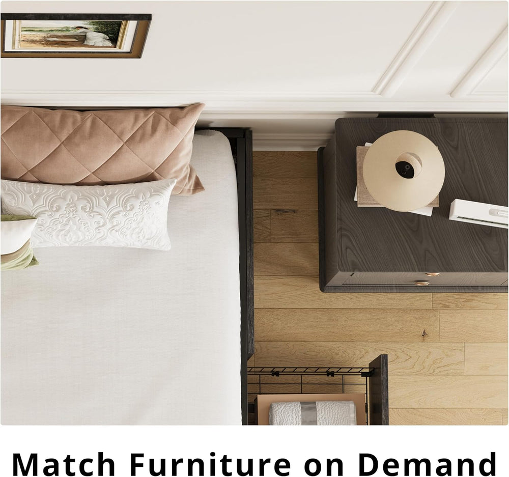 LIKIMIO Queen Bed Frame with 4 Storage Drawers, Charcoal Grey