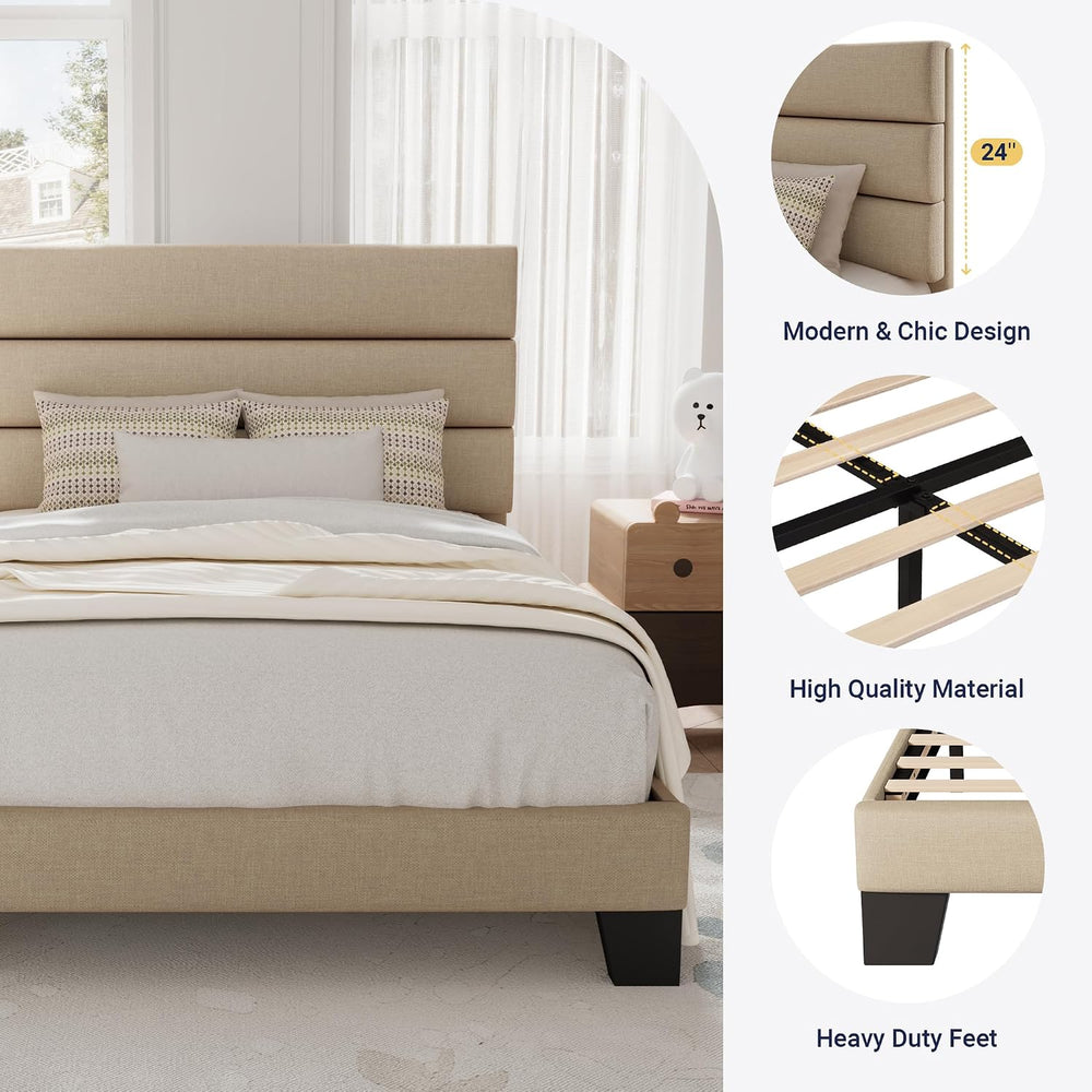 Allewie Twin Size Platform Bed Frame with Fabric Upholstered Headboard