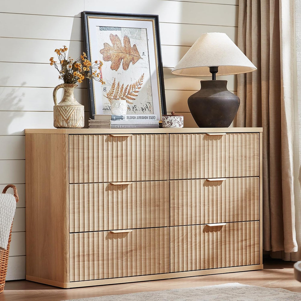 LEYAOYAO Fluted Dresser and 3 Drawers Nightstand Set of 2, Wood 48" Wide...