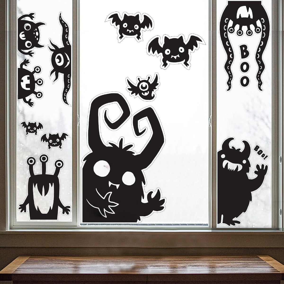 JOYIN 6Pcs Halloween Decorations Window Covers Clings, Monster Novelty Cute Wiggly Decor Decal Stickers for Party Supplies
